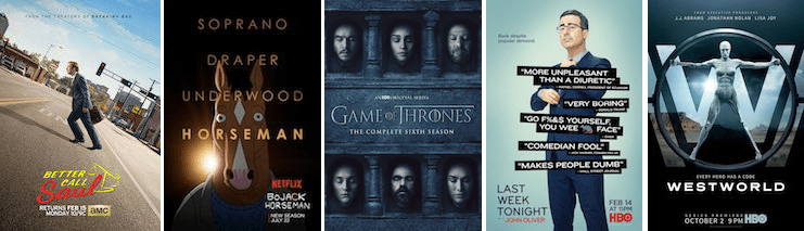 From Left to Right: AMC, Netflix, HBO, HBO, HBO